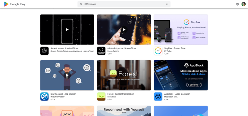 Apps für Digital Detox bei Google Play